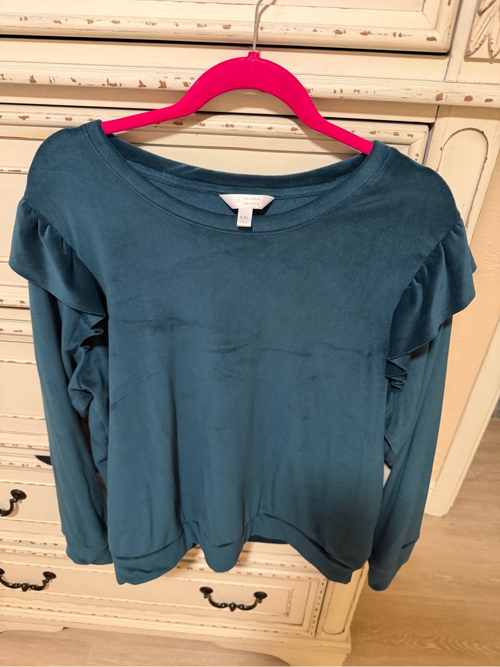 LC Lauren Conrad Teal Ruffle Shoulder Sweatshirt